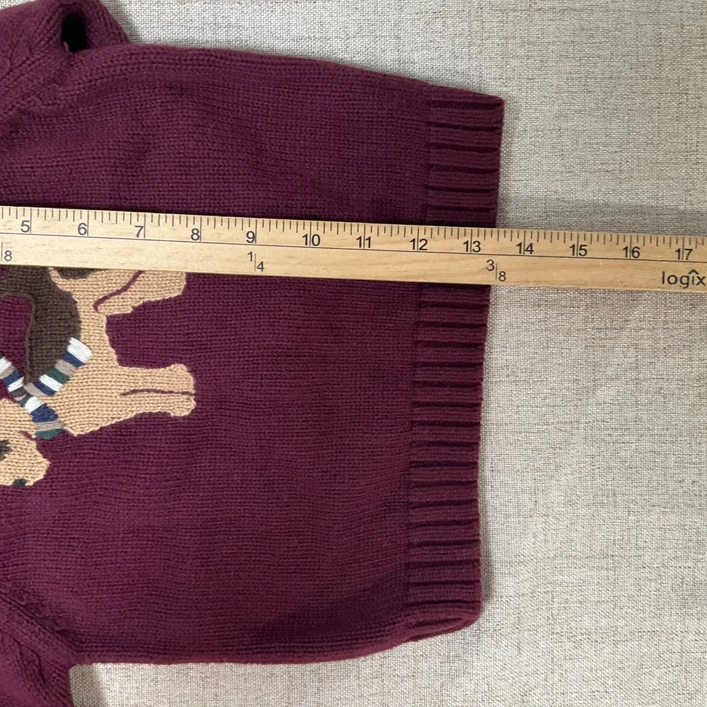 Janie and Jack Sweater Kids 12-18M Burgundy Cotton Wool Dog Elbow Patch Preppy